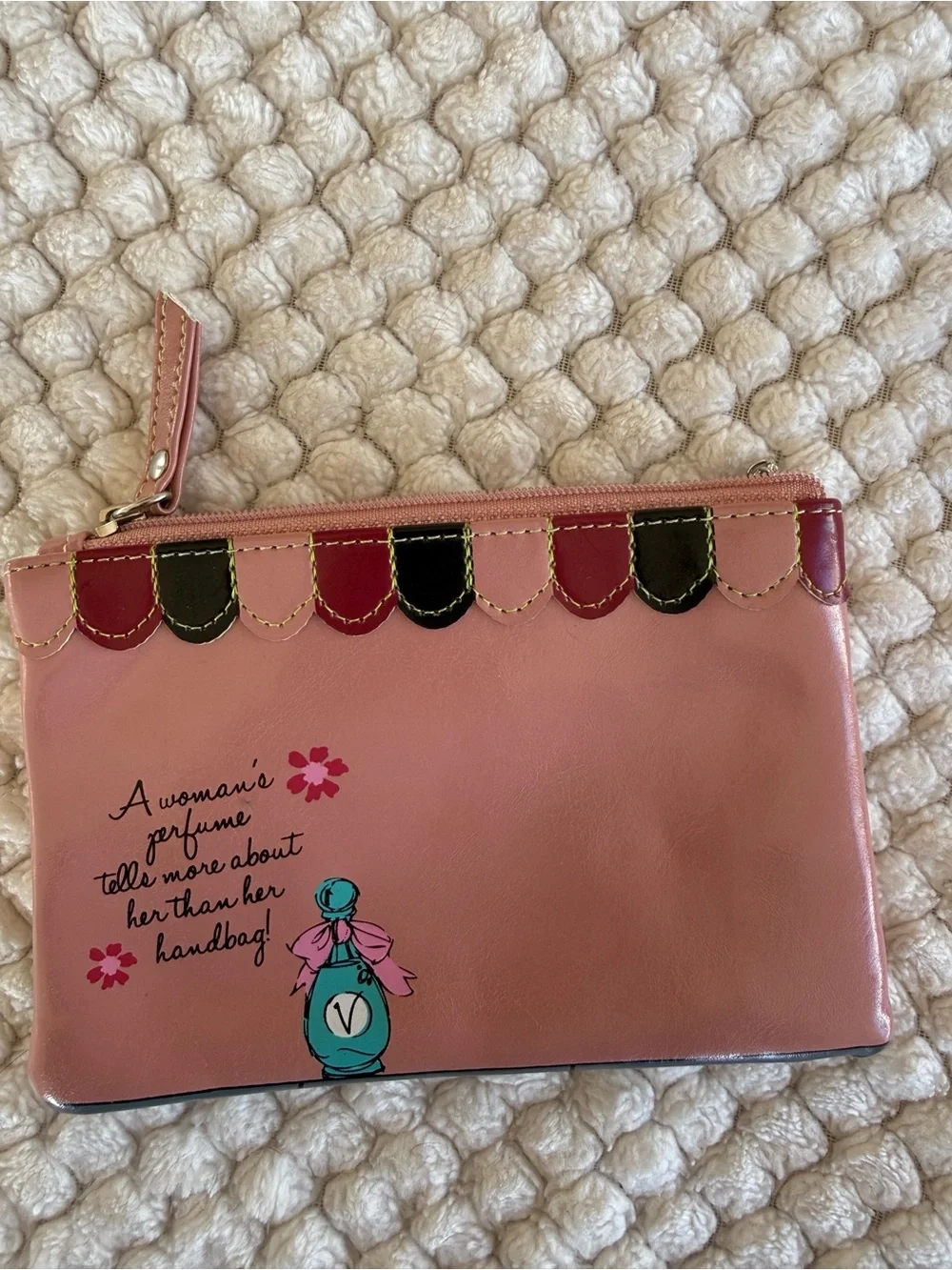 Pink French Boutique-Themed Pouch, Card Holder Wallet, Ipsy Makeup Pouch